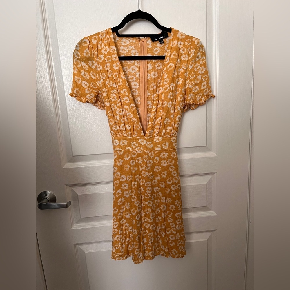 Lulus Garden Explorer Mustard Yellow Floral Print Mini Dress